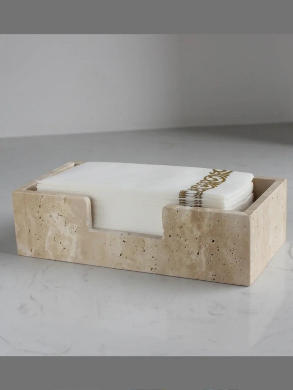 Natural Travertine Marble Napkin Holder - Cream